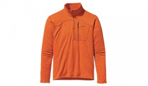 product photograph of the Patagonica men's R1 pullover in orange